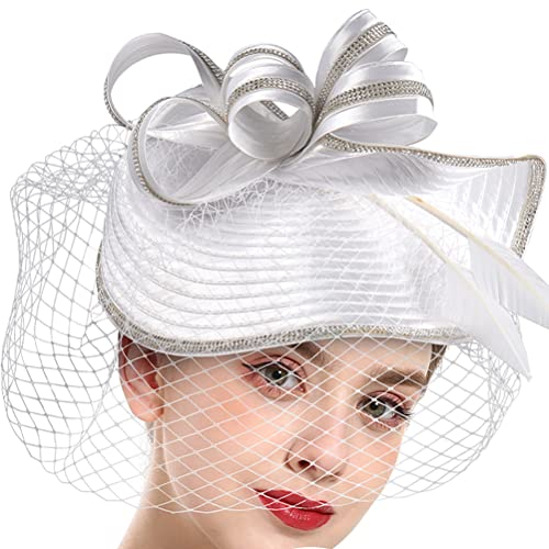 Beaupretty Fascinators Hat Headband - Fascinators Headpiece Fascinators Hat for Women Girls Veil Mesh Headband Tea Party Hat - color: White
