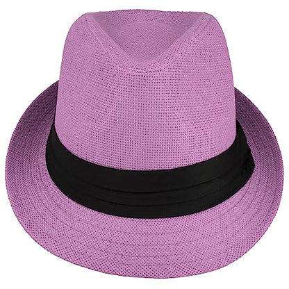 Gelante Summer Fedora Panama Straw Hats with Black Band - color: Purple, size: Small-Medium
