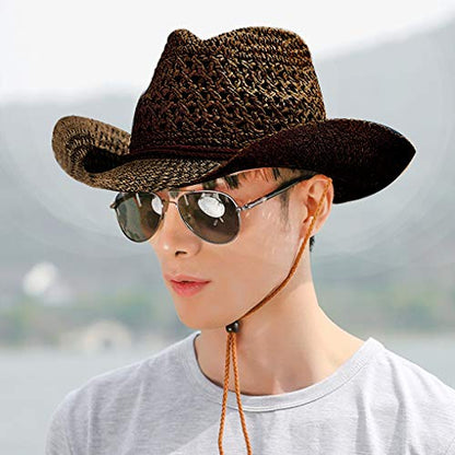 Straw Hat Women Men Cowboy Hats Beach Floppy Sun Hats Brim Summer Sunhat Bush Sombrero Travel Cowgirl Hat Costume - color: Brown