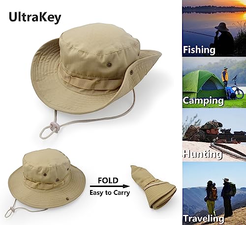 Outdoor Wide Brim Sun Protect Hat, Classic US Combat Army Style Bush Jungle Sun Cap for Fishing Hunting Camping - color: Khaki