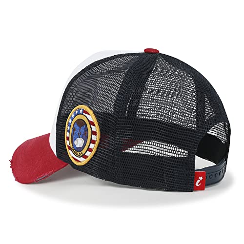 ililily NASA Meatball Logo Embroidery Baseball Cap Apollo 1 Patch Trucker Hat - color: Red & White - Premium, size: Large