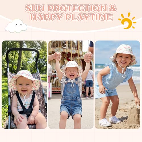 Durio UPF 50+ Baby Sun Hat - Wide Brim Beach Bucket Hats for Infant Girls 0-4T, Outdoor Summer Hat for Newborn to Toddler - color: B Flamingo, size: 3-6 Months