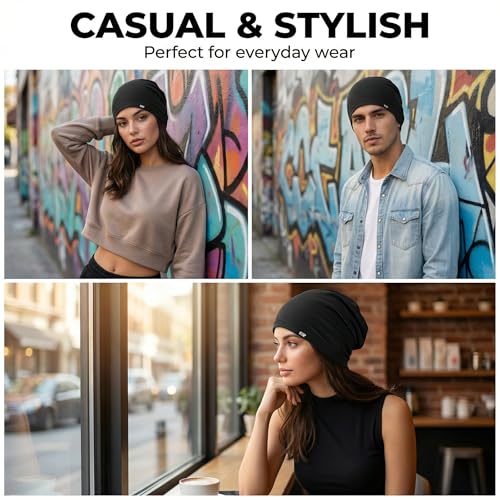LONGLONG 2 Pack Summer Cooling Beanies Breathable Skull Caps Fits Big Heads - color: Black+white