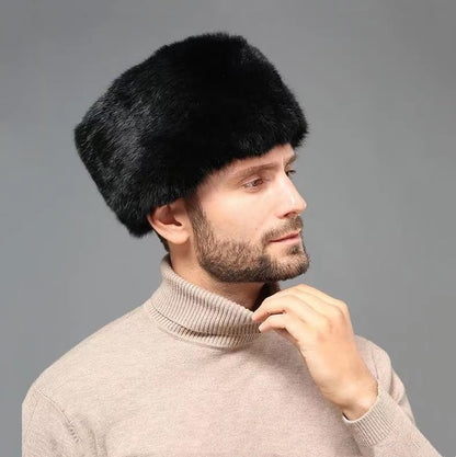 Men Winter Trapper Hat Faux Fur Russian Trooper Hat Furry Ushanka Hat Warm Dad Hat Outdoor Windproof Hunting Ski Cap - color: Black