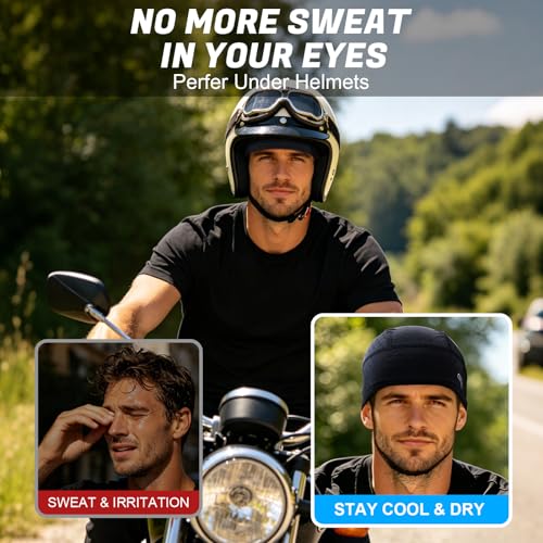 CENSGO Cooling Skull Cap Breathable Moisture-Wicking Hard Hat Liner for Men - color: Black+blue