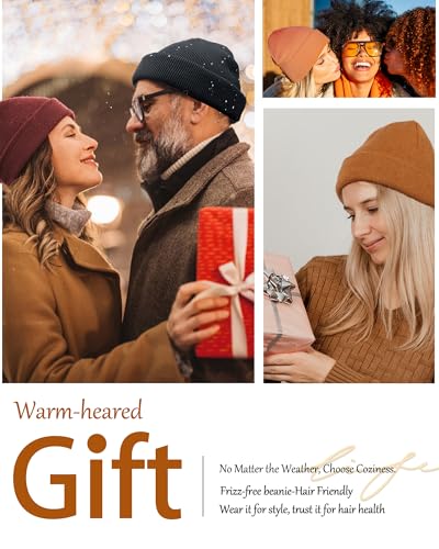Satin Lined Knit Beanie Hat-100% Cotton Winter Hats for Women Men - color: 1-red