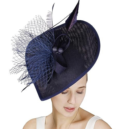 GIBZ Women's Wide Brim Fascinator Elegant Tea Party Headband - color: Navy Blue
