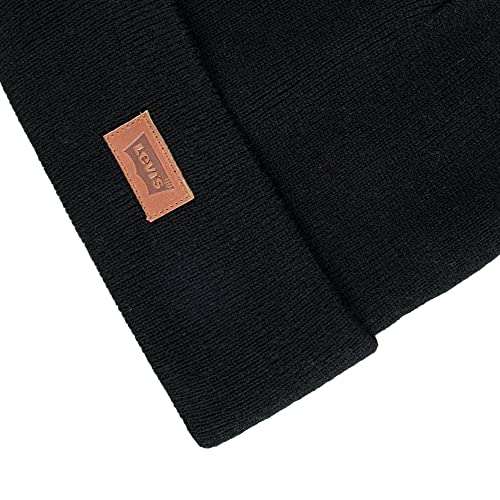 Levi's Mens All-Season Hero Beanie Soft Knit Cuffed Winter Hat, Warm & Comfortable Everyday Style - color: Black/Tan