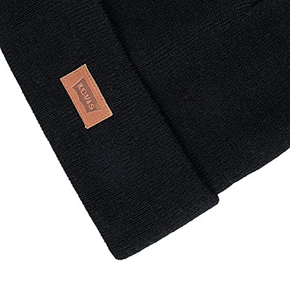 Levi's Mens All-Season Hero Beanie Soft Knit Cuffed Winter Hat, Warm & Comfortable Everyday Style - color: Black/Tan