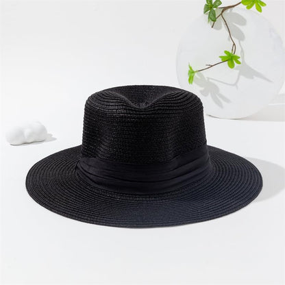Unisex Adjustable Summer Straw Fedora Hat Sun Cap Panama Wide Brim For Beach Summer Outdoors Camping Supplies - color: Black