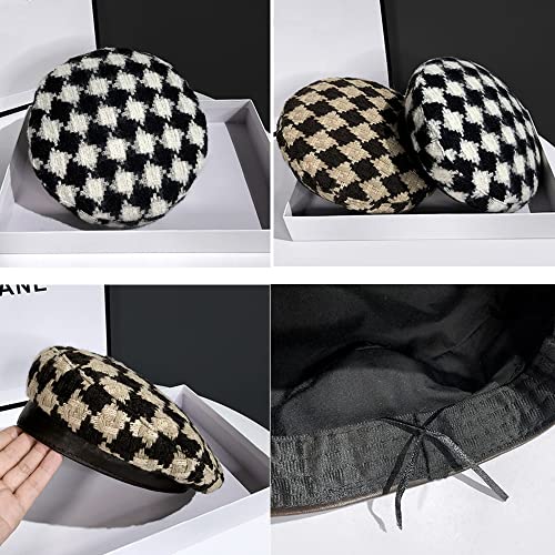 Women Winter Classic Beret Hat Newsboy Cap Painter Hats Houndstooth Beret Hats - color: Pb04 Black&white