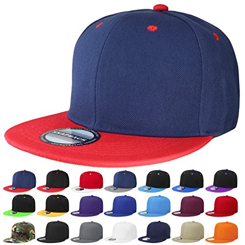 Classic Snapback Hat Cap Hip Hop Style Flat Bill Blank Solid Color Adjustable Size - color: 1pc Navy/Red