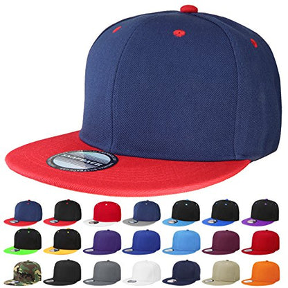 Classic Snapback Hat Cap Hip Hop Style Flat Bill Blank Solid Color Adjustable Size - color: 1pc Navy/Red
