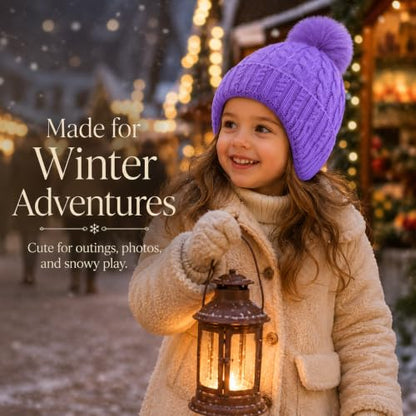Toddler Baby Winter Hat with Earflap Kids Warm Twisted Knit Hat Infant Pom Pom Beanie Ski Cap for Baby Girls Boys - color: Purple, size: 2-6 Years