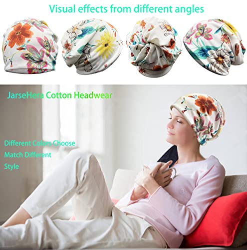 JarseHera Womens Slouchy Beanie Soft Chemo Headwear Breathable Cancer Caps - color: 1 Pair,flower-orange