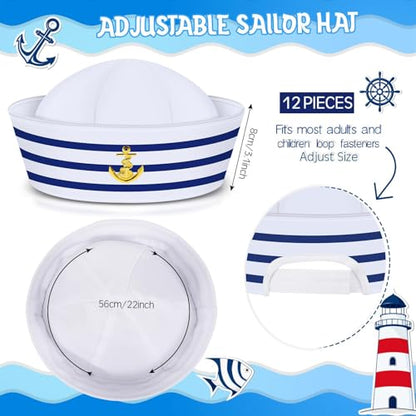 Syhood 12 Pcs Blue with White Sailor Hats Captain Navy Hat - style: Lovely Style