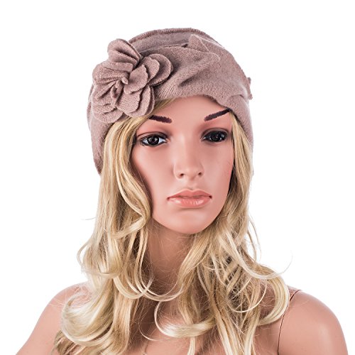 Lawliet Solid Color 1920s Womens 100% Wool Flower Winter Bucket Cap Beret Hat A376