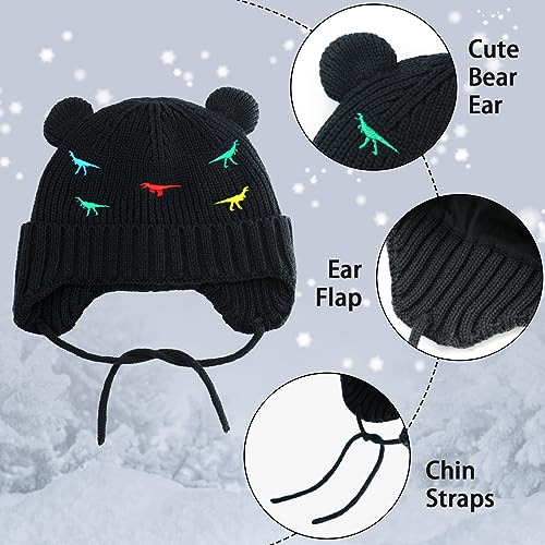 BAVST Baby Beanie Hat for Winter with Earfalp Cute Bear Kids Toddler Girls Boys Warm Knit Cap 0-2Years - color: D-black, size: 6-12 Months