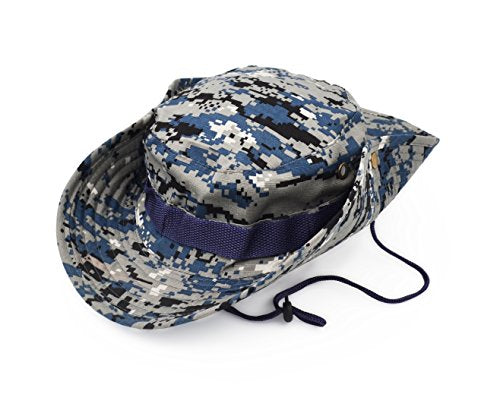 Outdoor Wide Brim Sun Protect Hat, Classic US Combat Army Style Bush Jungle Sun Cap for Fishing Hunting Camping - color: Blue Digital