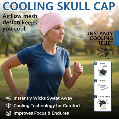 2 Pack Cooling Skull Cap for Men Women, 3D Mesh Sweat Wicking Beanie - color: Champange+light Pink