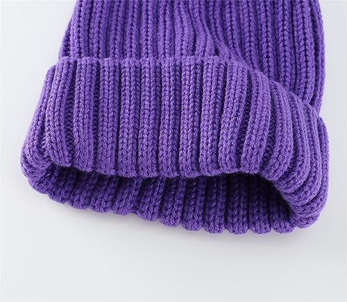 Connectyle Women's Rib Knit Cuffed Beanie Hat Stretch Acrylic Winter Hat Thick Warm Snow Ski Cap - color: Purple