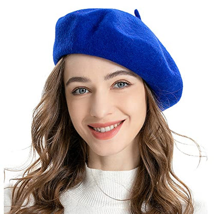 ZLYC Wool French Beret Hat Solid Color Classic Artist Cap for Women - color: Fantasy Blue