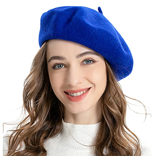 ZLYC Wool French Beret Hat Solid Color Classic Artist Cap for Women - color: Fantasy Blue
