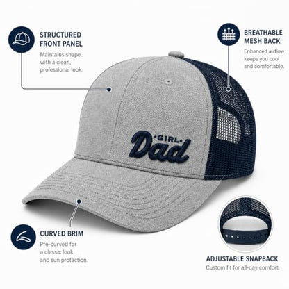 Wishper Studio Embroidered Baseball Cap for Women Men, Cotton Hat with Adjustable Velcro, Minimalist Animal Embroidery - color: Heather Gray/Navy Blue