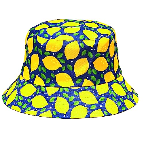 Rave Bucket Hat for Women & Men - Cute Bucket Hats - Festival Hat Adjustable 50+ SPF Protection Rave Accessories - color: Lemons