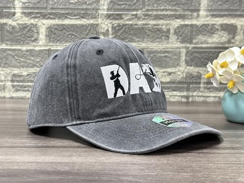Fishing Baseball Cap for Men Women, Adjustable Embroidered Fish Hat - color: Fishing Dad (Washed Black)