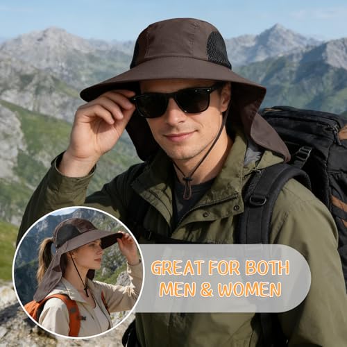 Sun Hat for Men Women with Neck Flap,UPF 50+ UV Protection Fishing Hat - color: 1pack-coffee