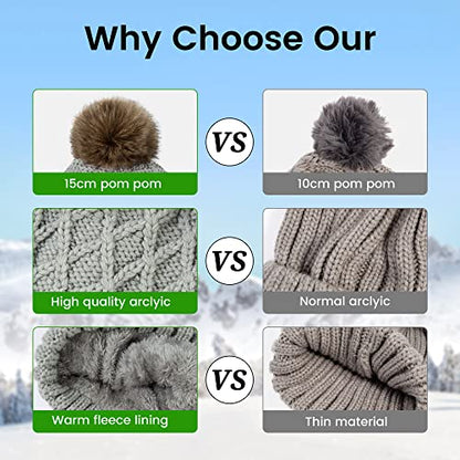 Arctic Paw Womens Winter Hat Cable Knit Beanie for Women Faux Fur Pompom Ears - color: Light Grey Hat Coffee Ball