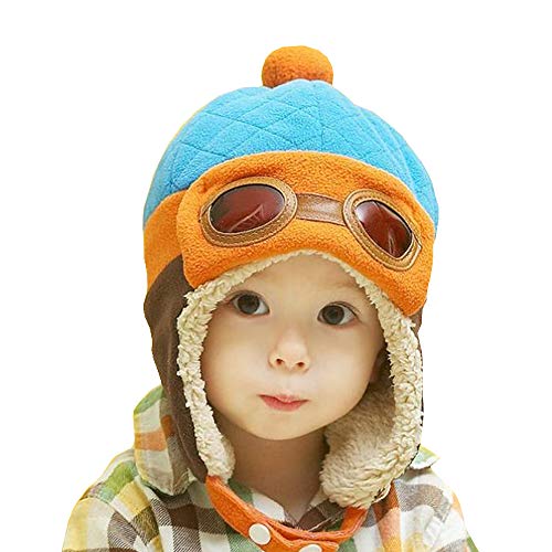 Toddlers Baby Girls and Boys Crochet Earflap Pilot Hats Beanie Cap Winter Warm Knit Caps Ear Protection Cap - color: Hat1-blue
