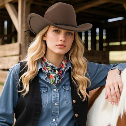 DRESHOW Western Cowboy Hat for Men Women Cowboy Cowgirl Hat Outdoor Wide Brim Retro Felt Fedora Hats Unisex Rolled up Caps - color: 1 Pack Style 8: Coffee