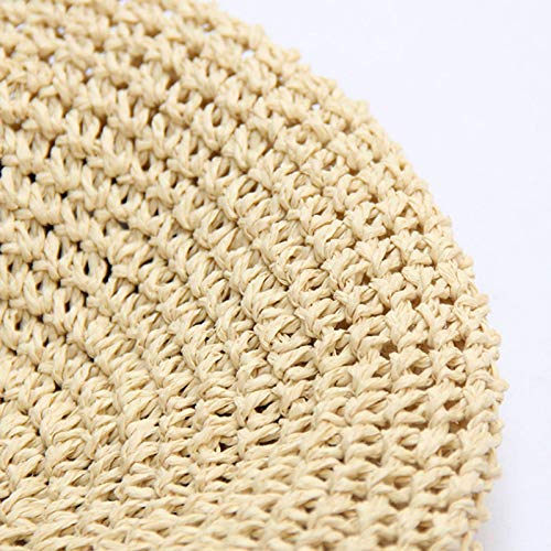 Women Summer Straw Woven Sunhat Classic Beret Artist Painter Sun Hat Cap - color: Beige