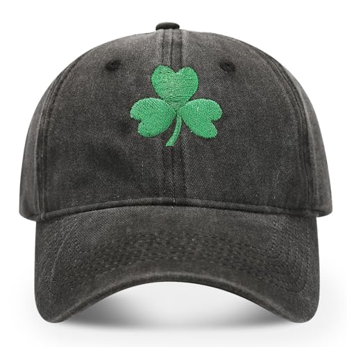Baseball Cap for Men Women Adjustable Washed Cotton Vintage Embroidered Distressed Sun Hat - color: St. Patrick's Day Black