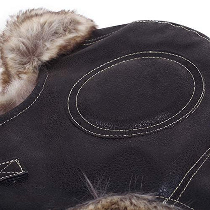 Janey&Rubbins Russian Hat Fur Soviet Ushanka Cossack Winter Cap Earflap Snow Ski Headwear - color: A - Black/Leather, size: Large
