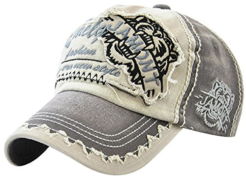 Vintage Distressed Washed Cotton Adjustable Baseball Cap Dad Hat - color: Grey