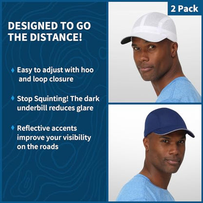 TrailHeads Men's Race Day Running Hat, Quick Dry, Moisture Wicking - color: White & Navy 2-pack