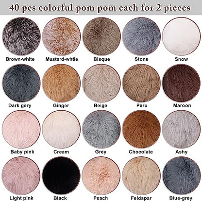 BQTQ 40 Pcs Faux Fur Pom Poms DIY Hat Pompom with Elastic Loop (Soft Color) - color: Soft Color