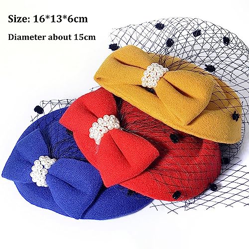 Fascinators Hats Pillbox Hat for Girl and Women - color: Blue-fascinator With Bowknot Veil