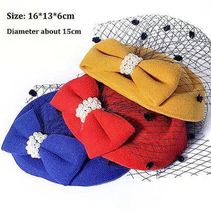 Fascinators Hats Pillbox Hat for Girl and Women - color: Black-fascinator With Bowknot Veil