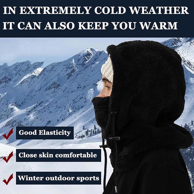 Winter Ski Mask Balaclava, Windproof Face Mask Warm Neck Cover - color: Black