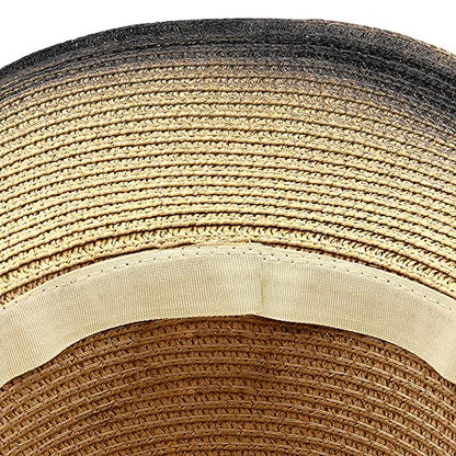 Cowboy Straw Hat Men Women Wide Brim Fedora Panama Bucket Hat UV Protection Vacation Cap Foldable Beach Western Cap - color: Beige-black