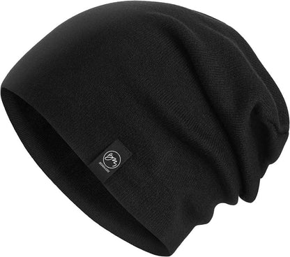 BISMAADH Unisex Soft Cotton Fashion Slouchy Beanie Headwear Skull Hair Cover Sleep Cap Hat for Frizzy Natural Curly Hair - color: Black