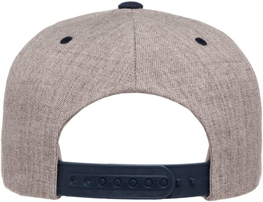YP Classics 6089 Wool-Blended 6 Panel High Profile Flatbill Snapback Cap - color: Heather/Navy