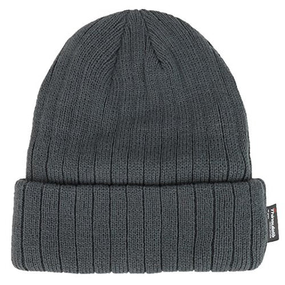 Armycrew 3M Thinsulate Insulation Fleece Lined Long Cuff Ribbed Beanie - color: Charcoal