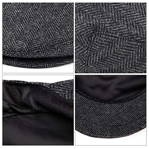VOBOOM Men's Herringbone Flat Ivy Newsboy Hat Wool Blend Gatsby Cabbie Cap - color: Dark Grey, size: 7 1/8