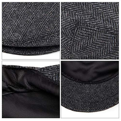 VOBOOM Men's Herringbone Flat Ivy Newsboy Hat Wool Blend Gatsby Cabbie Cap - color: Dark Grey, size: 7 5/8