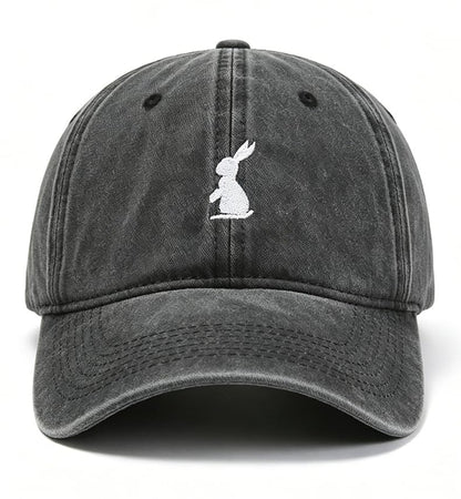 Plam Trees Hats Embroidered Washed Cotton Baseball Cap for Men Women Distressed Black Snapback Baseball Hat Adjustable - color: Bunny Rabbit